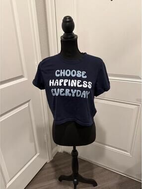 Navy Blue Crop Top T-Shirt with 'Choose Happiness Everyday' Print